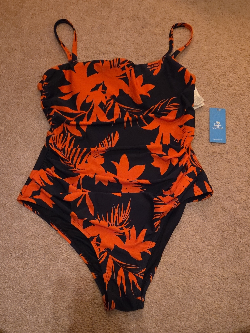 Cupshe Black One-Piece Swimsuit with Orange Tropical Print